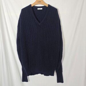 Kassatly Palm Springs 100% Cashmere Made in Scotland V-Neck Cable Knit Sweater L
